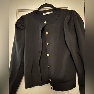 Zara black pearl button cardigan w puffed sleeve size small